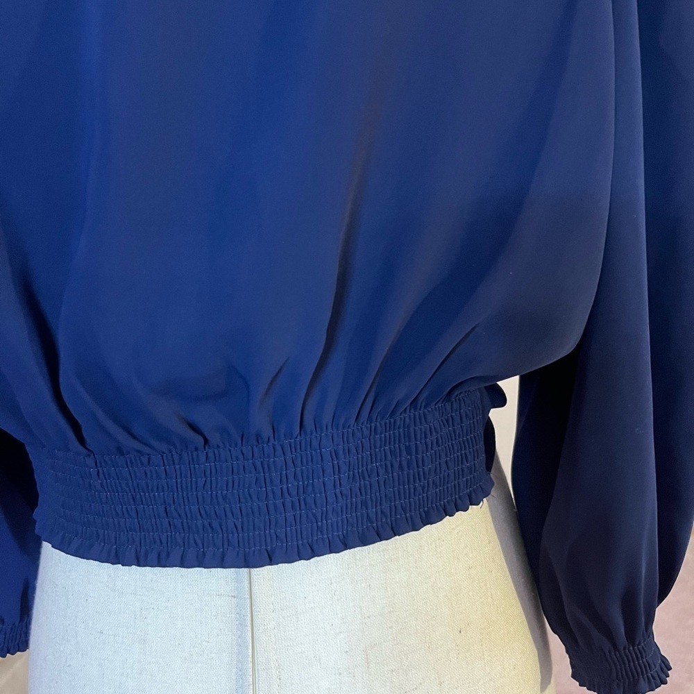 Gal Meets Glam Collection Blue Claudia Waist Tie Half Sleeve Button-down Top - Picture 3 of 8